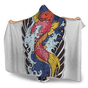 Japanese Koi Carp Tattoo Print Hooded Blanket