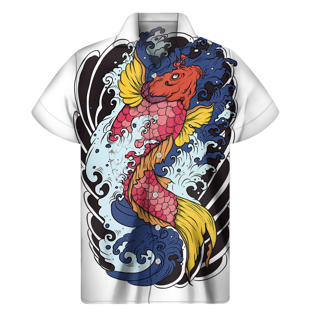 Japanese Koi Carp Tattoo Print Men's Short Sleeve Shirt