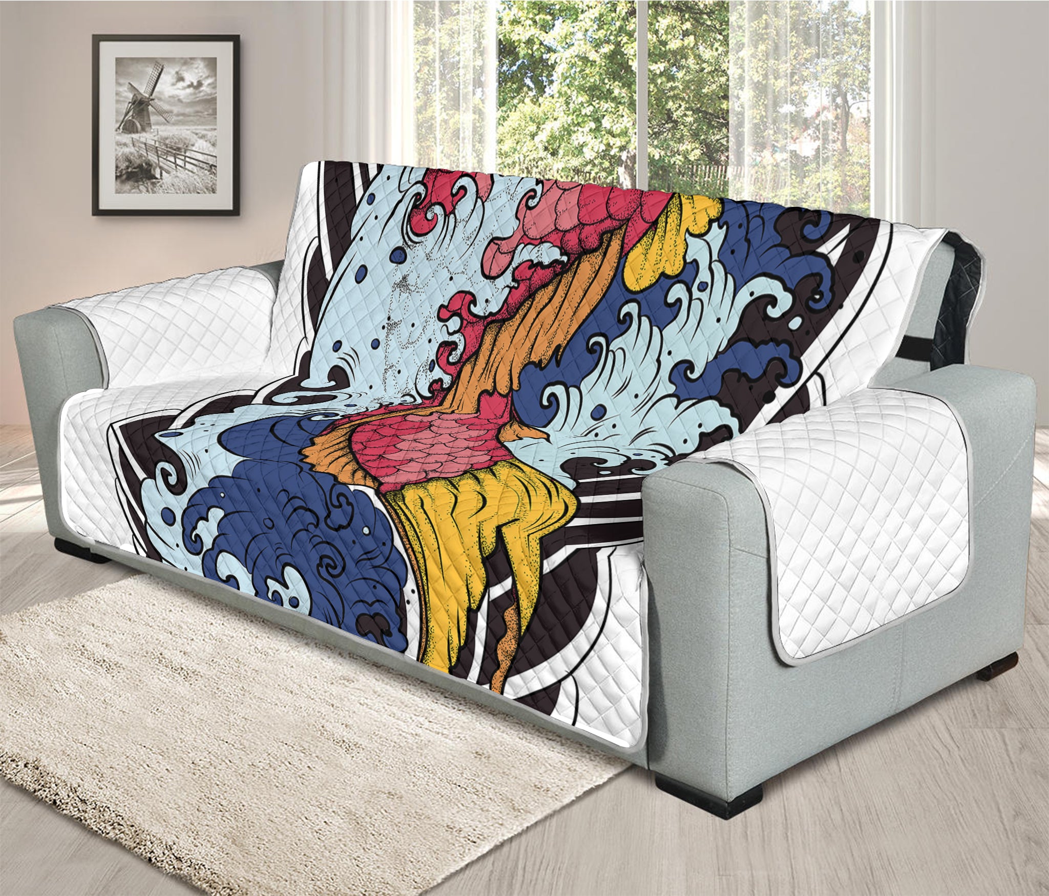 Japanese Koi Carp Tattoo Print Oversized Sofa Protector