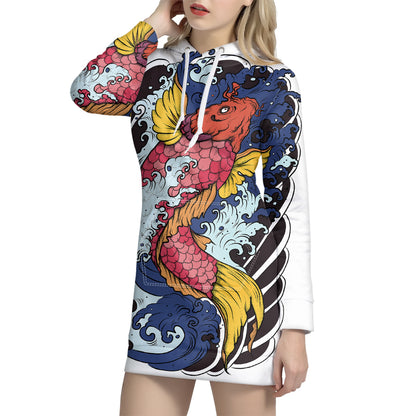 Japanese Koi Carp Tattoo Print Pullover Hoodie Dress
