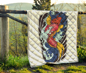 Japanese Koi Carp Tattoo Print Quilt