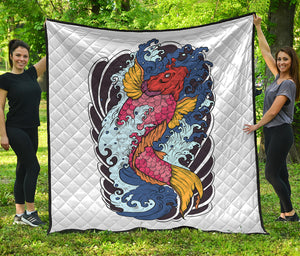 Japanese Koi Carp Tattoo Print Quilt