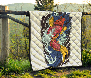 Japanese Koi Carp Tattoo Print Quilt