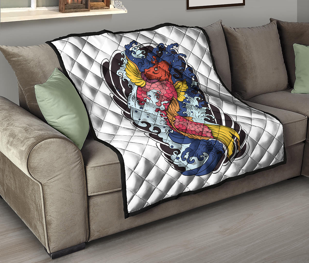 Japanese Koi Carp Tattoo Print Quilt