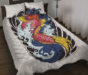 Japanese Koi Carp Tattoo Print Quilt Bed Set