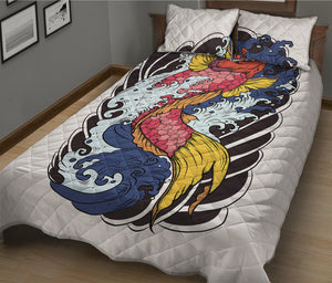 Japanese Koi Carp Tattoo Print Quilt Bed Set