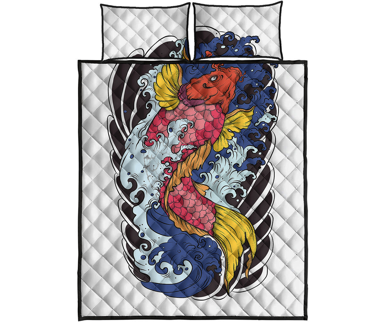 Japanese Koi Carp Tattoo Print Quilt Bed Set