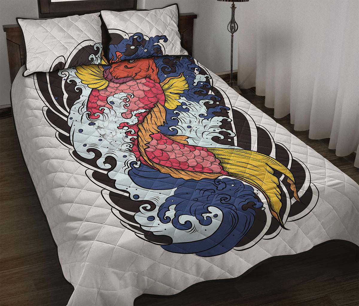 Japanese Koi Carp Tattoo Print Quilt Bed Set