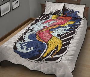 Japanese Koi Carp Tattoo Print Quilt Bed Set