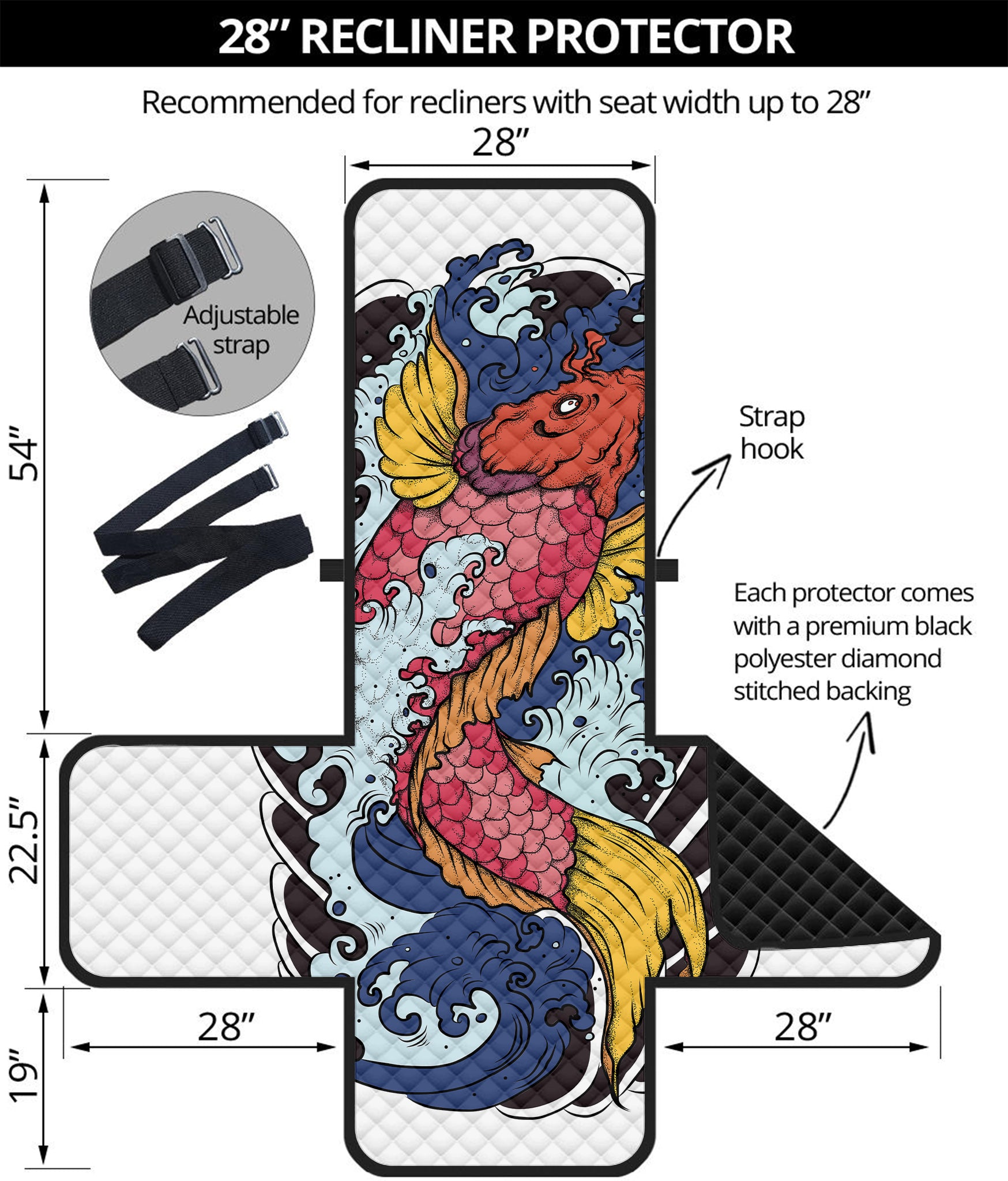 Japanese Koi Carp Tattoo Print Recliner Protector