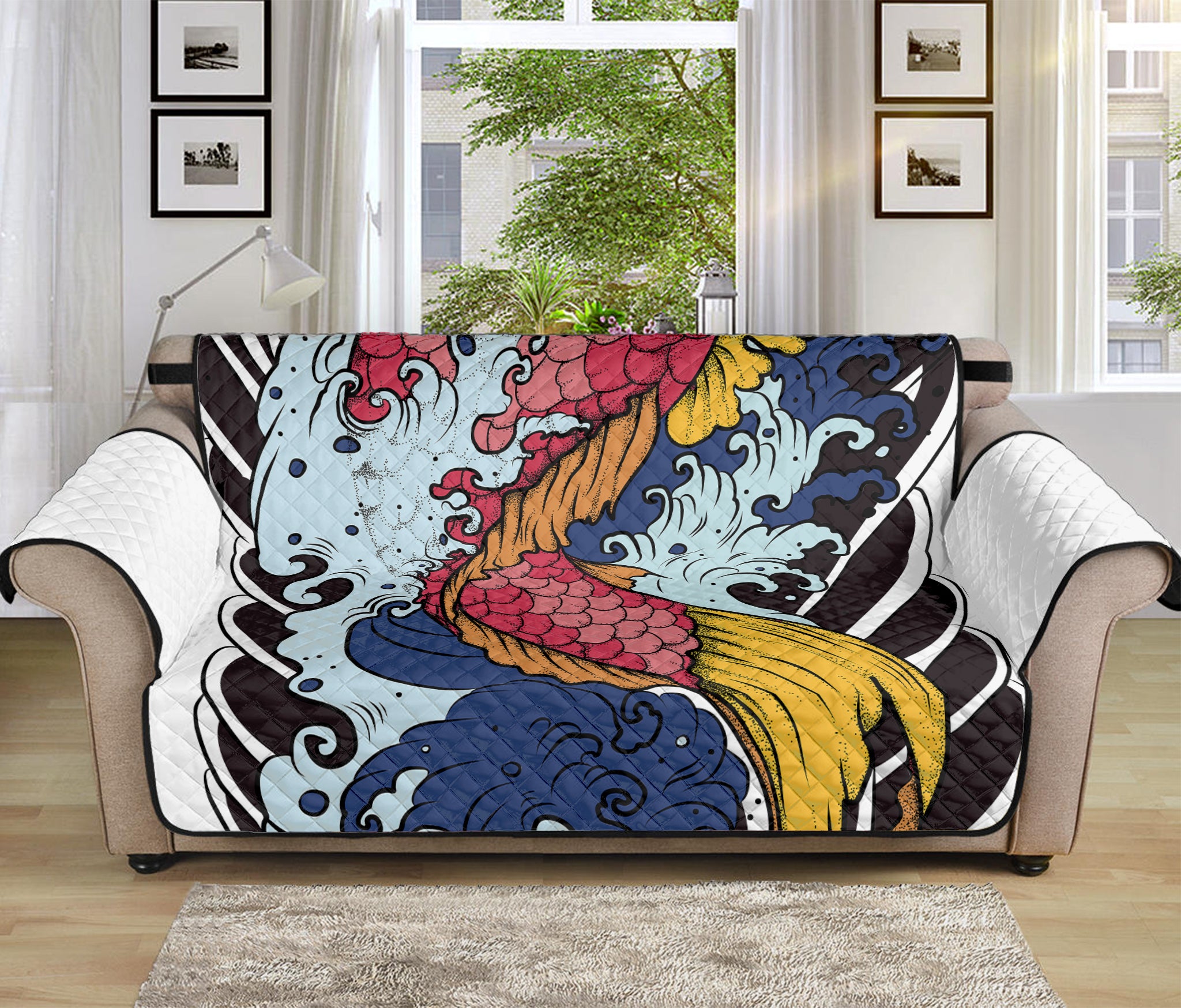 Japanese Koi Carp Tattoo Print Sofa Protector