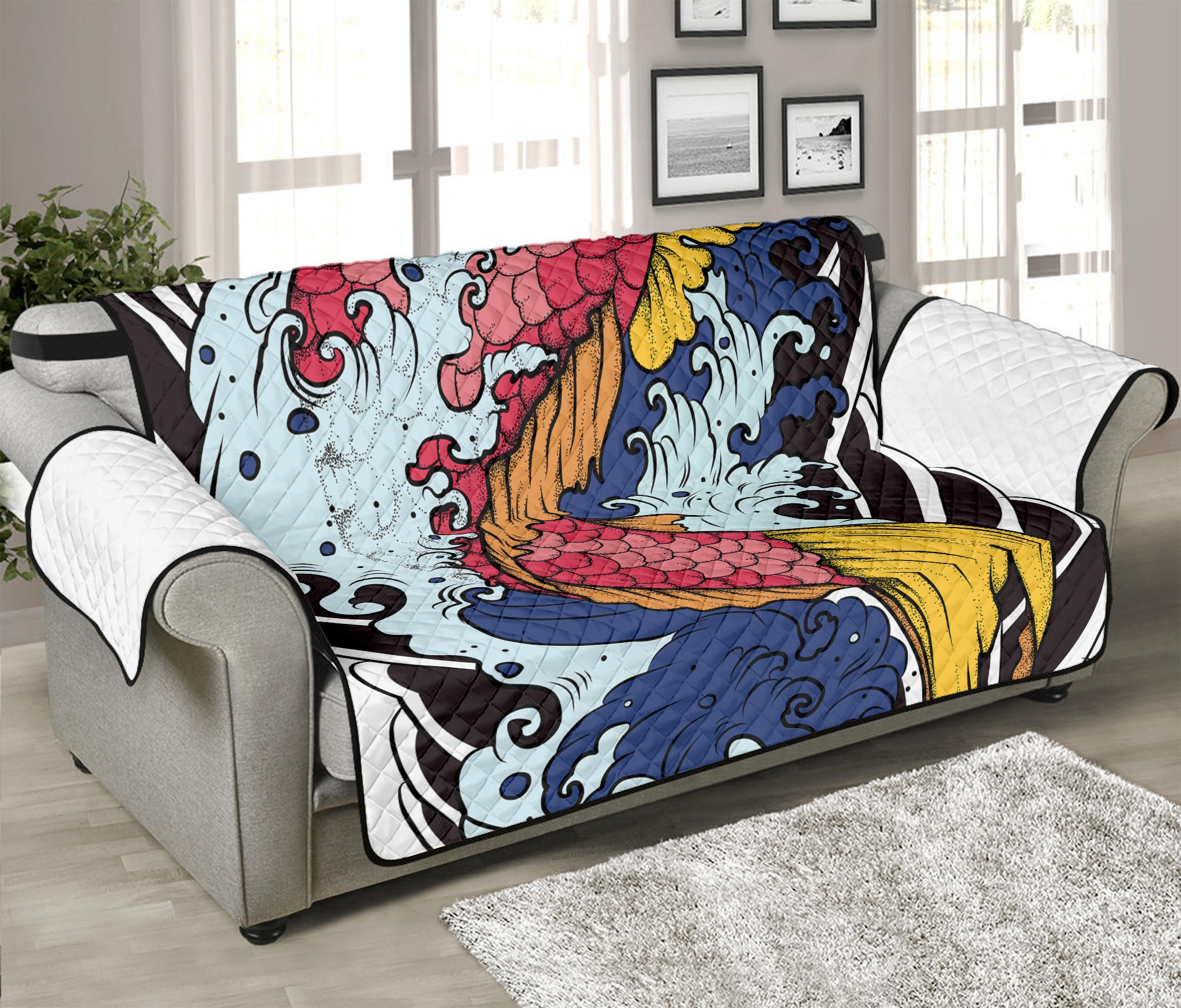 Japanese Koi Carp Tattoo Print Sofa Protector