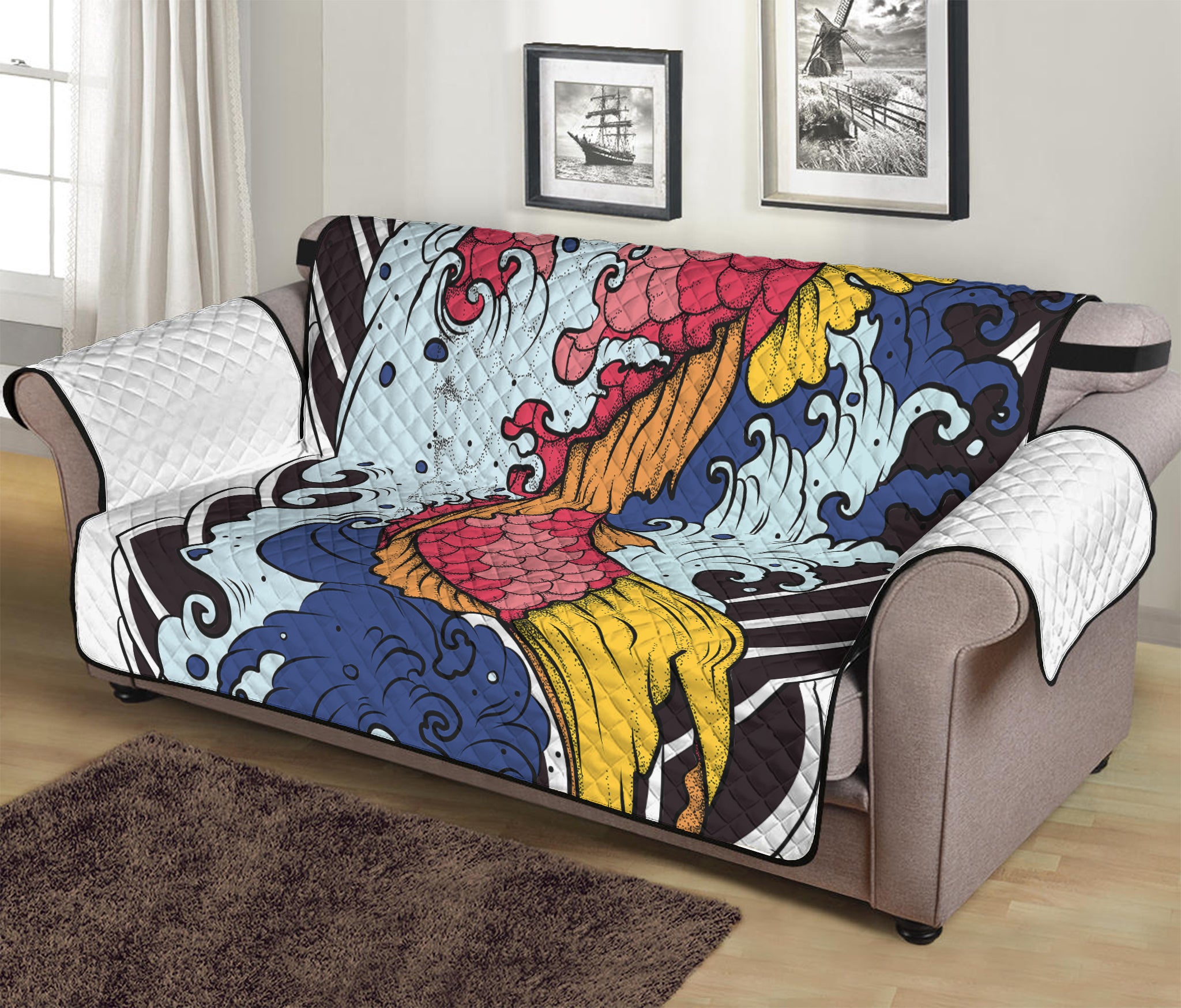 Japanese Koi Carp Tattoo Print Sofa Protector