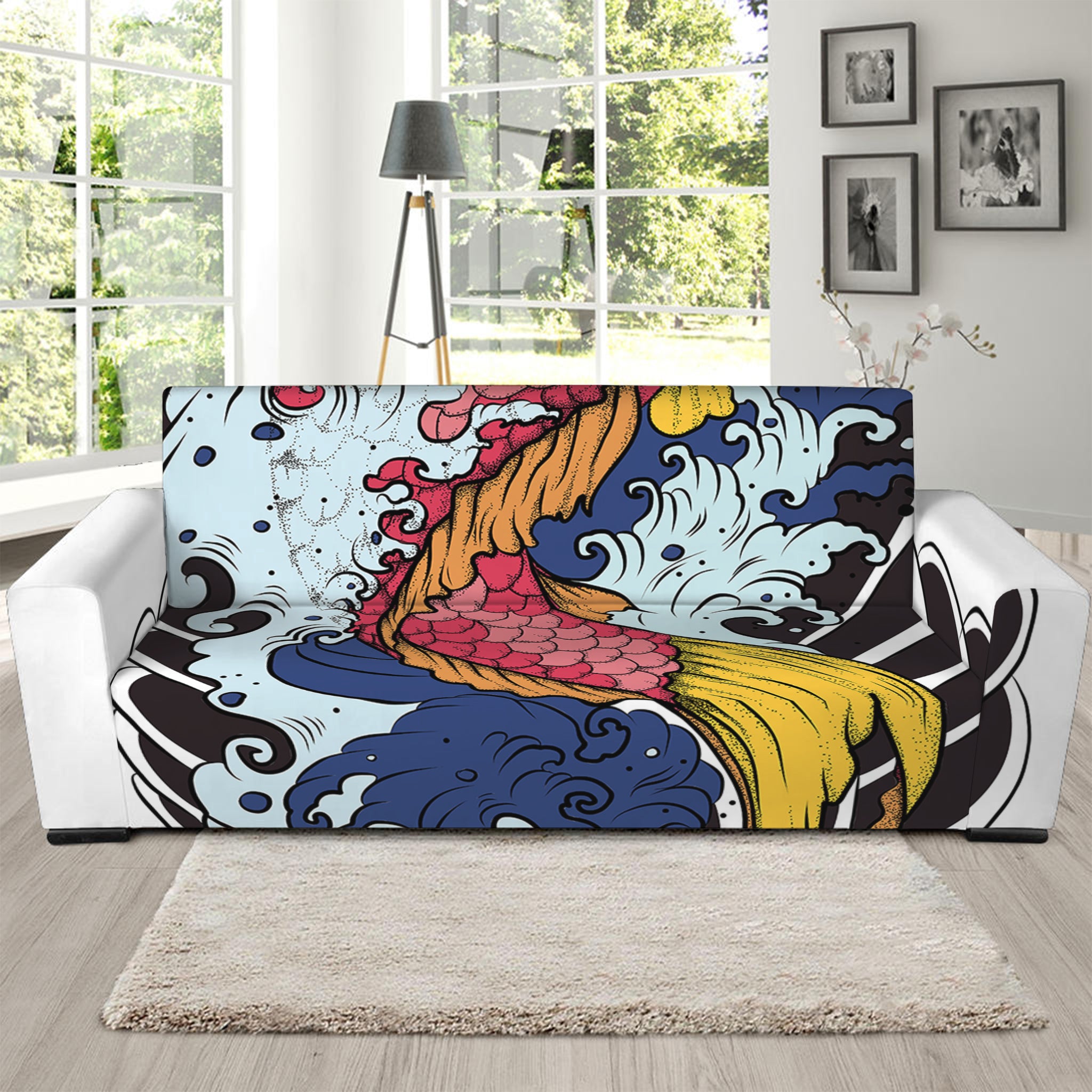 Japanese Koi Carp Tattoo Print Sofa Slipcover