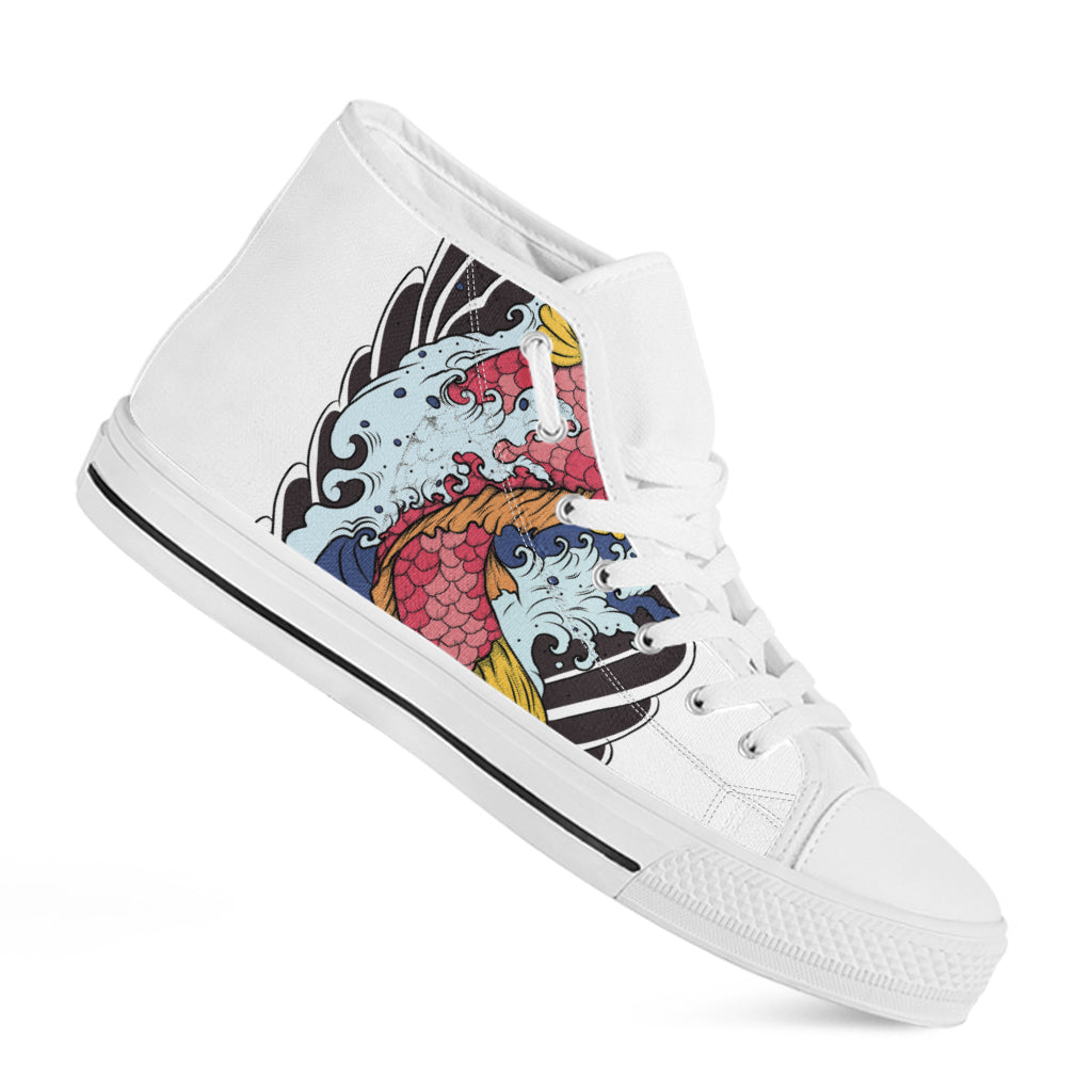 Japanese Koi Carp Tattoo Print White High Top Shoes
