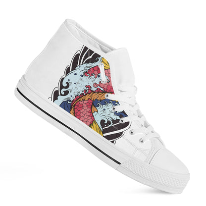Japanese Koi Carp Tattoo Print White High Top Shoes