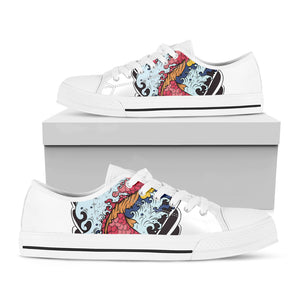 Japanese Koi Carp Tattoo Print White Low Top Shoes