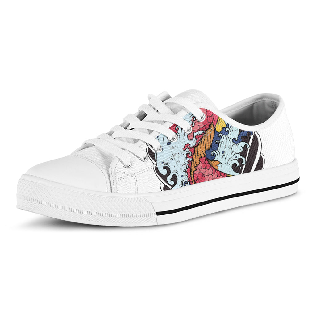 Japanese Koi Carp Tattoo Print White Low Top Shoes