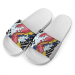 Japanese Koi Carp Tattoo Print White Slide Sandals