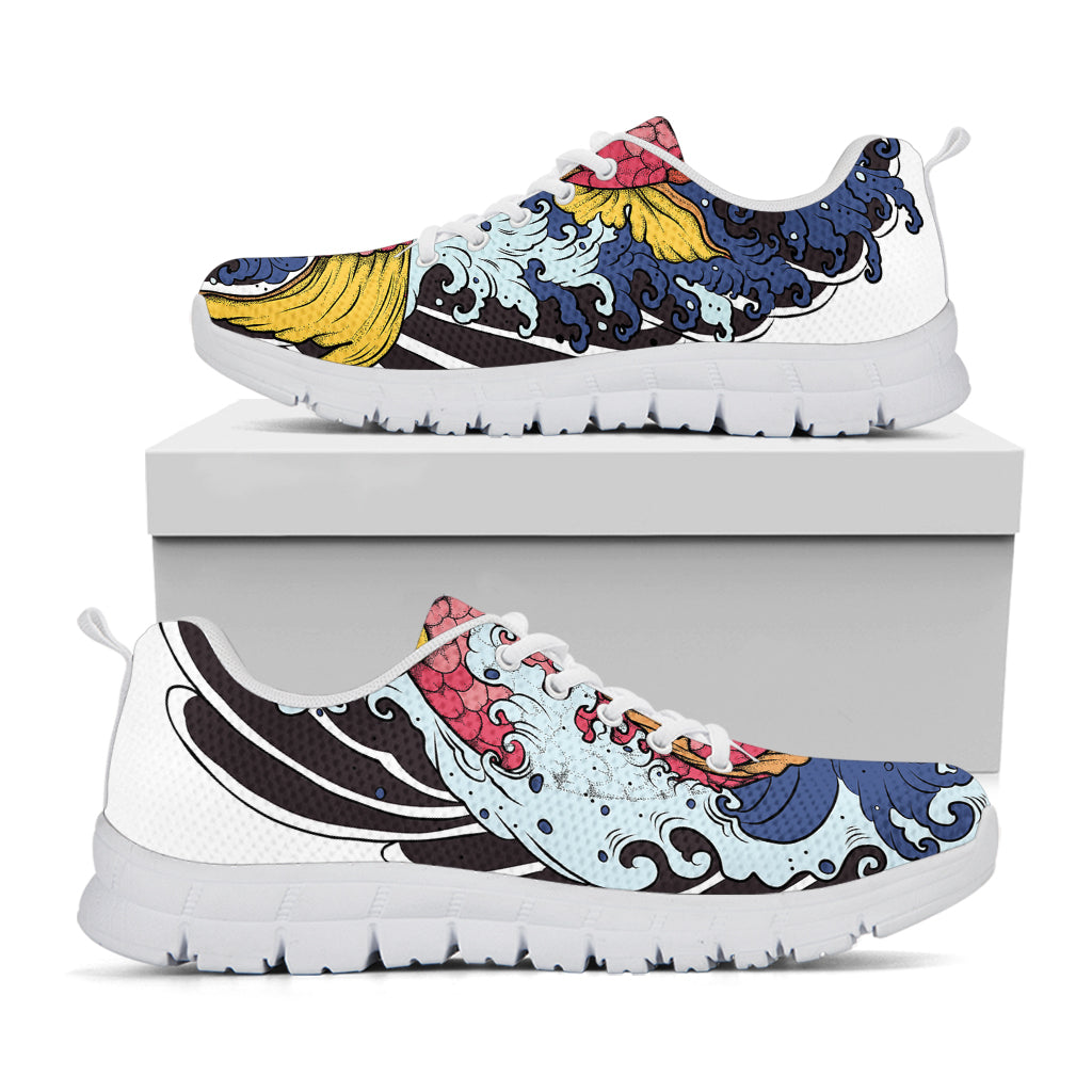 Japanese Koi Carp Tattoo Print White Sneakers