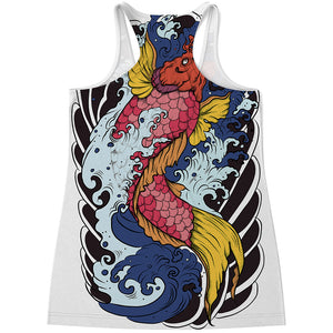 Japanese Koi Carp Tattoo Print Women's Racerback Tank Top