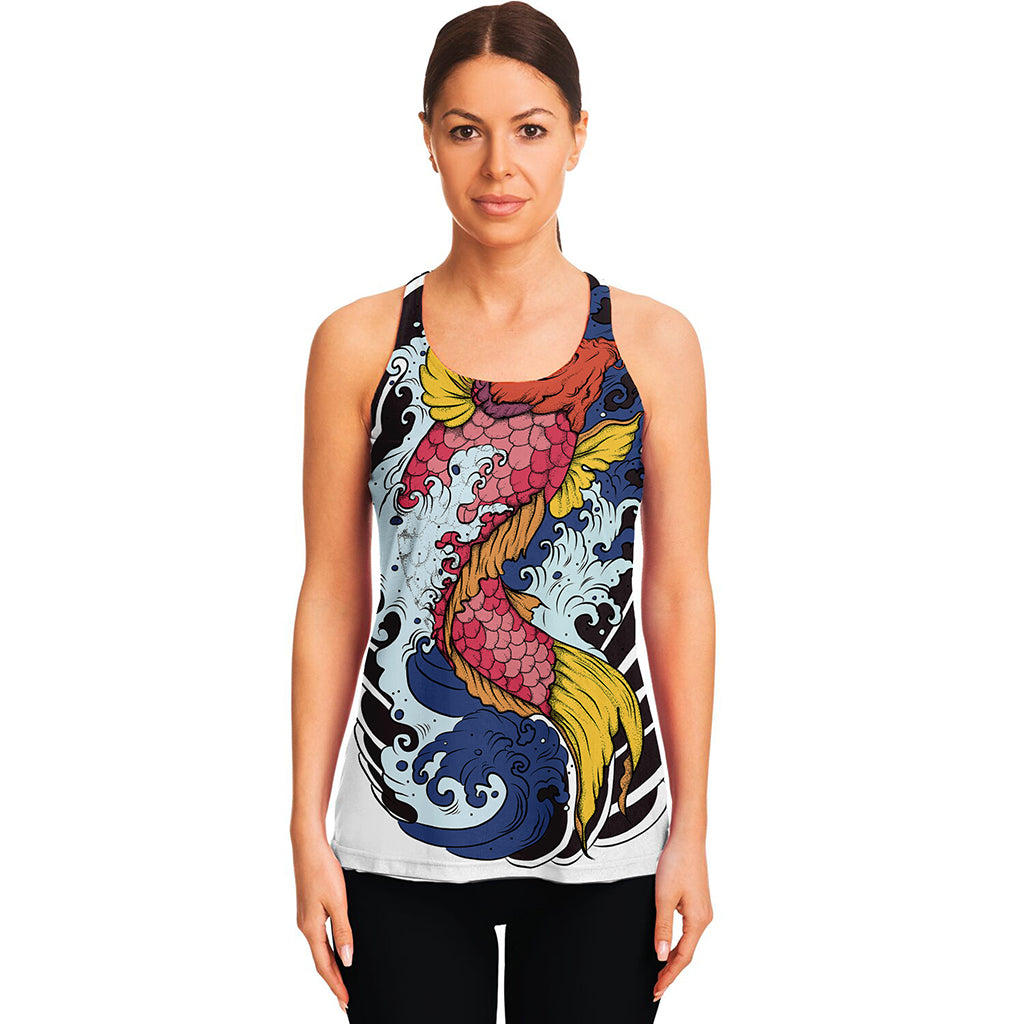 Japanese Koi Carp Tattoo Print Women's Racerback Tank Top