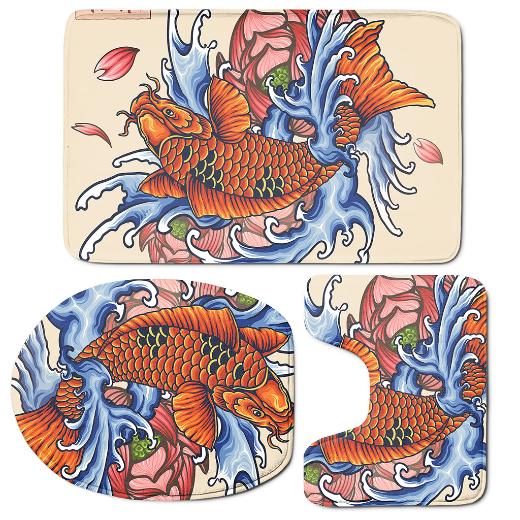 Japanese Koi Fish Tattoo Print 3 Piece Bath Mat Set