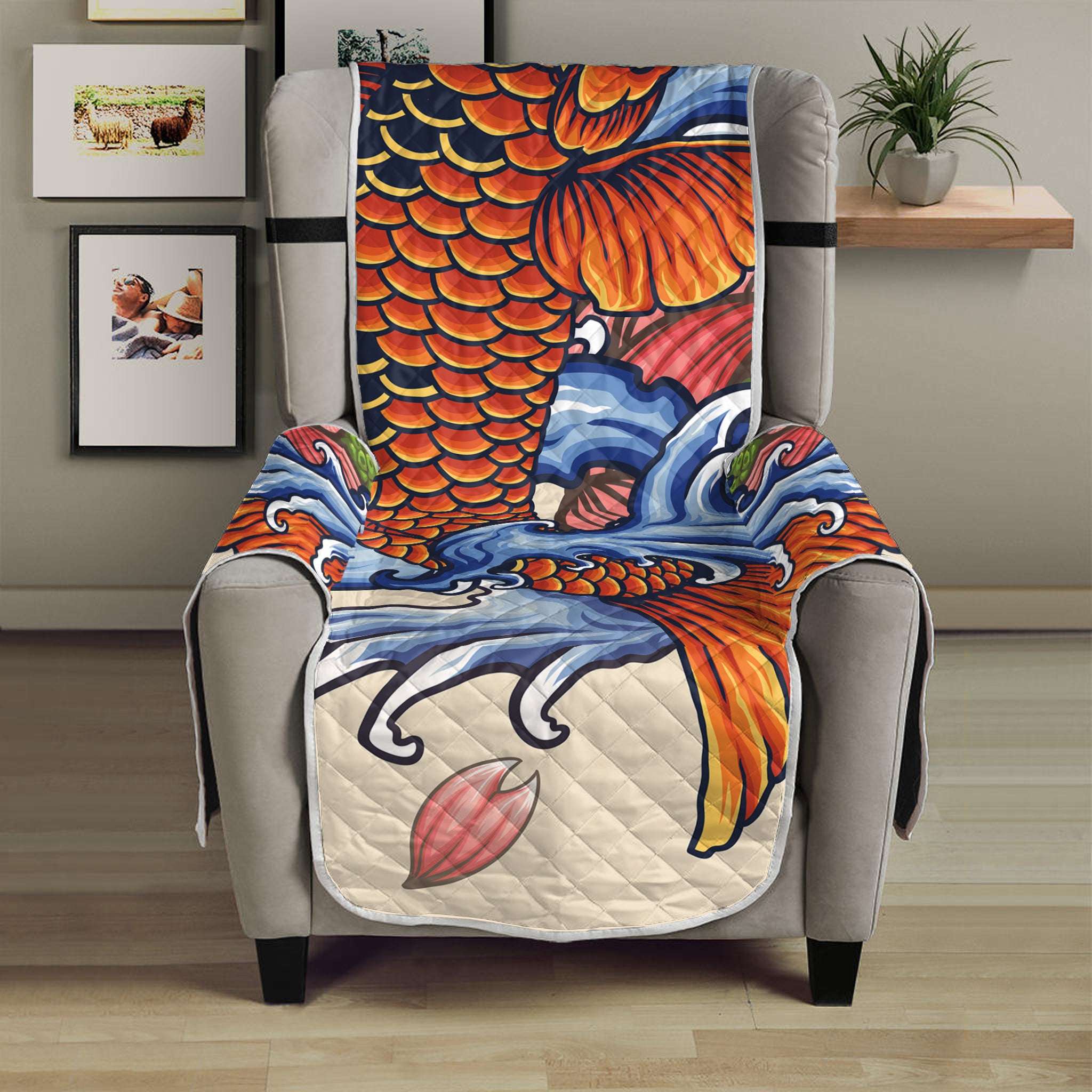 Japanese Koi Fish Tattoo Print Armchair Protector