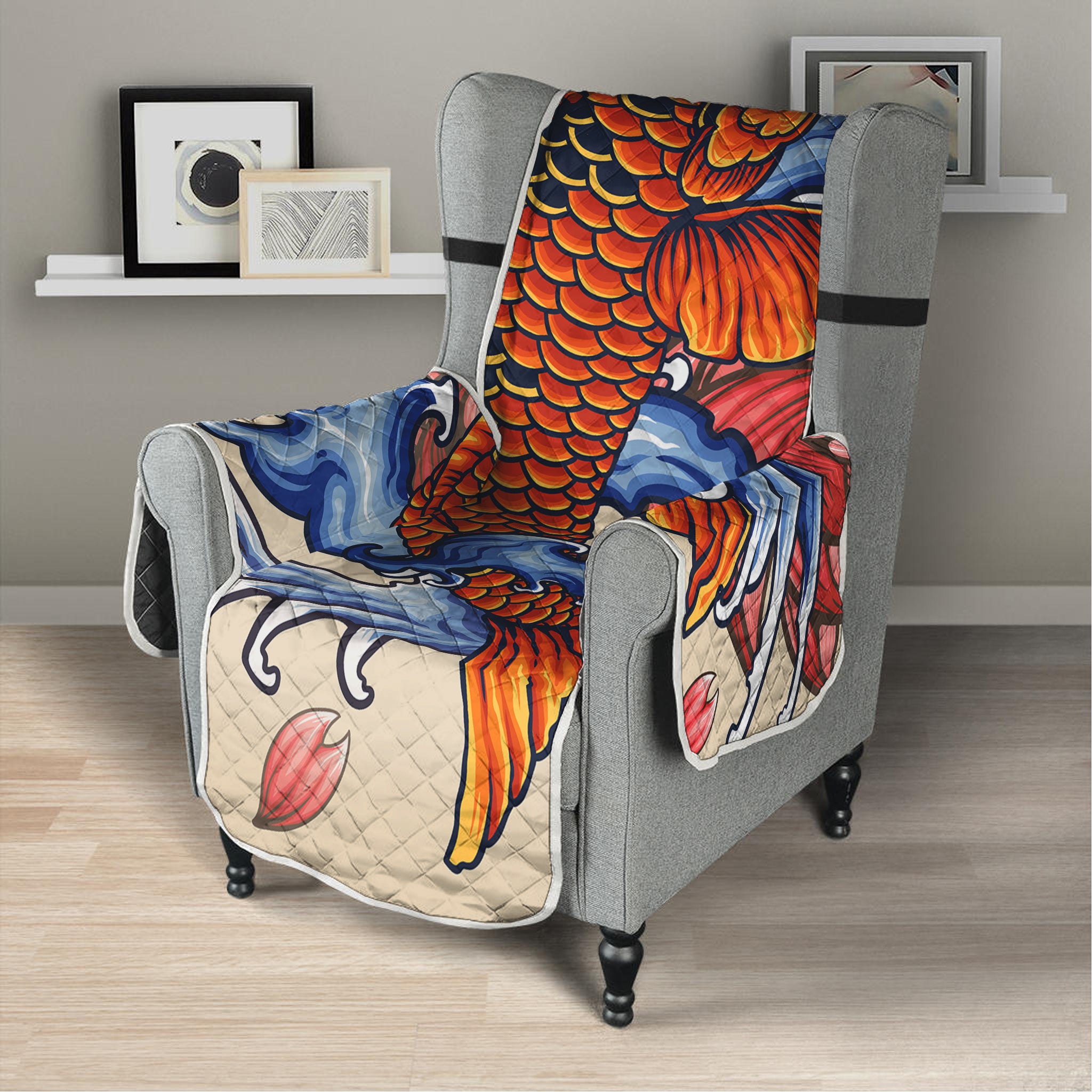 Japanese Koi Fish Tattoo Print Armchair Protector