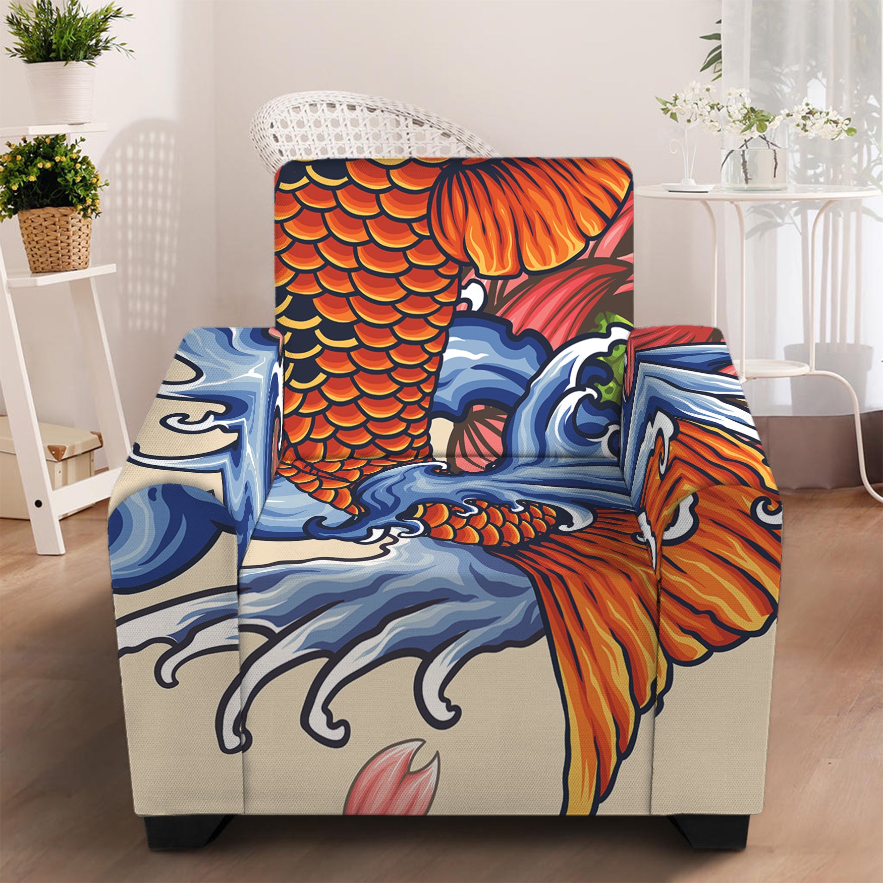 Japanese Koi Fish Tattoo Print Armchair Slipcover