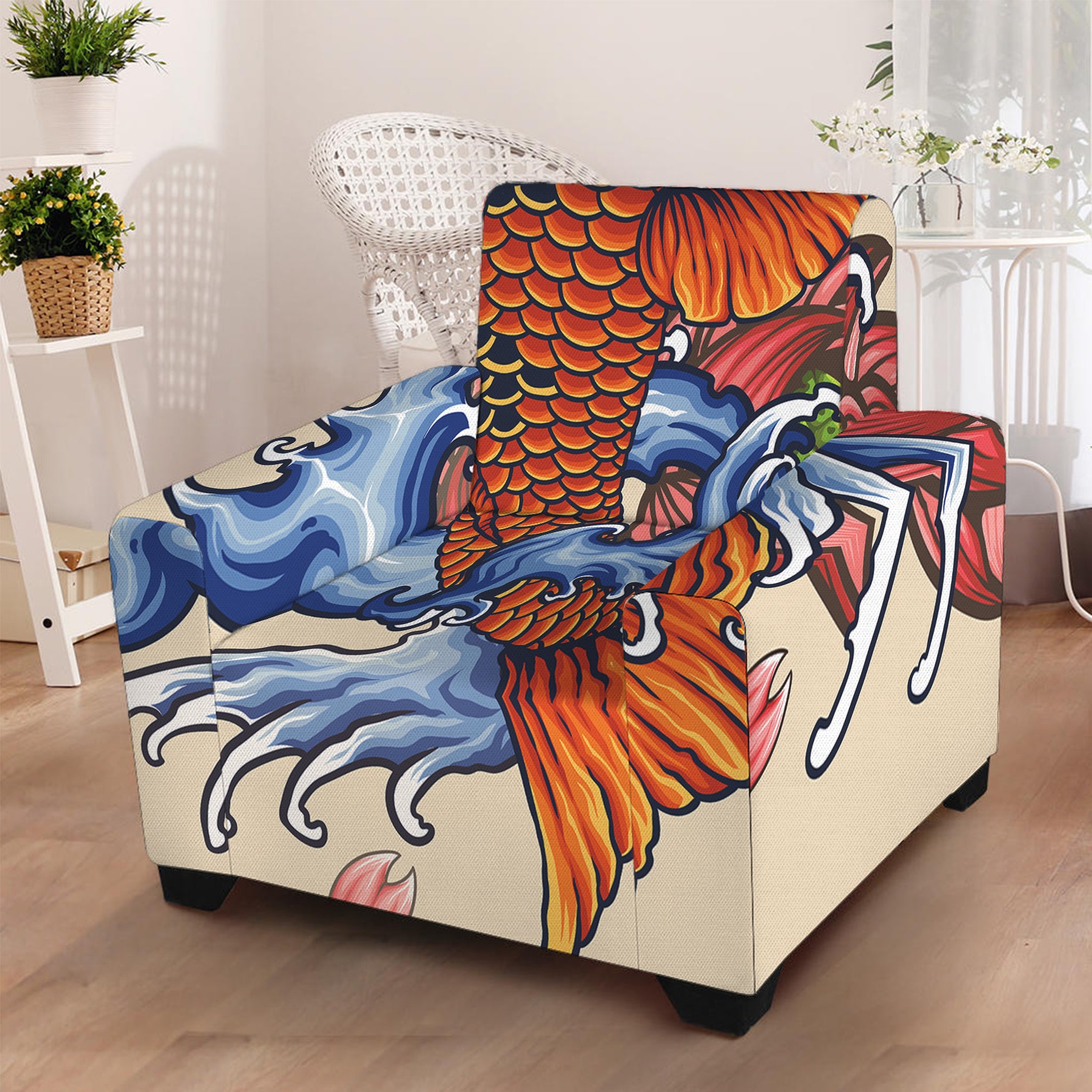 Japanese Koi Fish Tattoo Print Armchair Slipcover