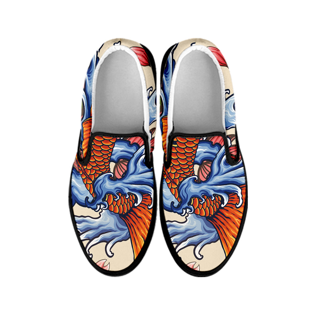 Japanese Koi Fish Tattoo Print Black Slip On Shoes