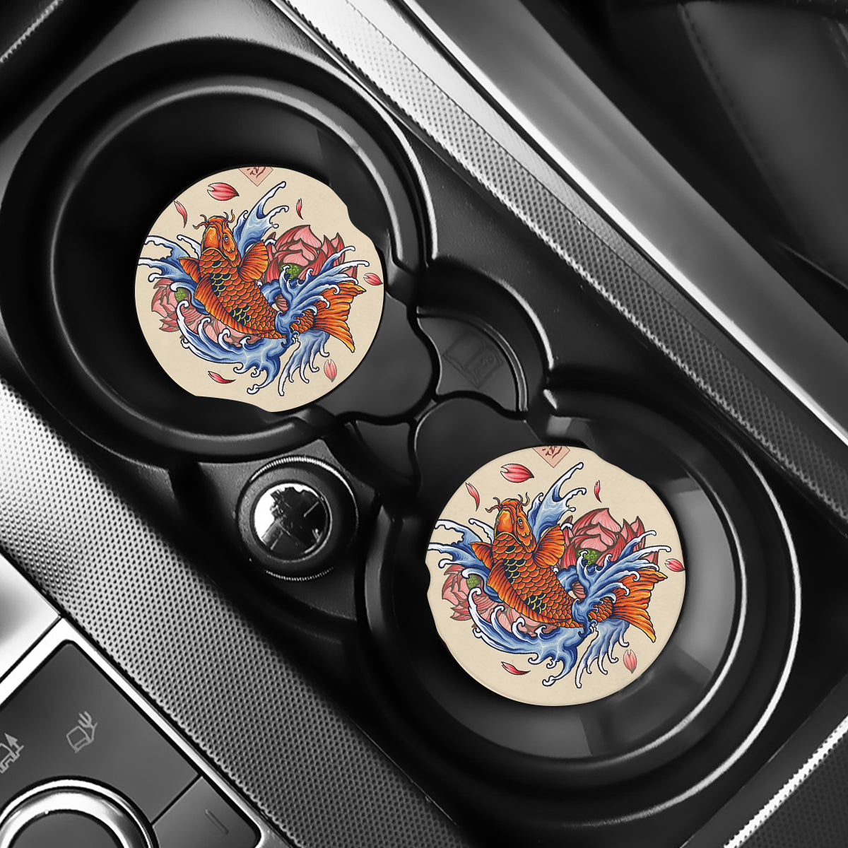 Japanese Koi Fish Tattoo Print Car Coasters