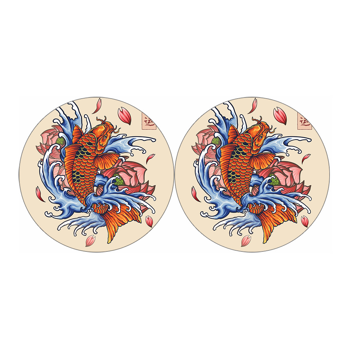 Japanese Koi Fish Tattoo Print Car Coasters