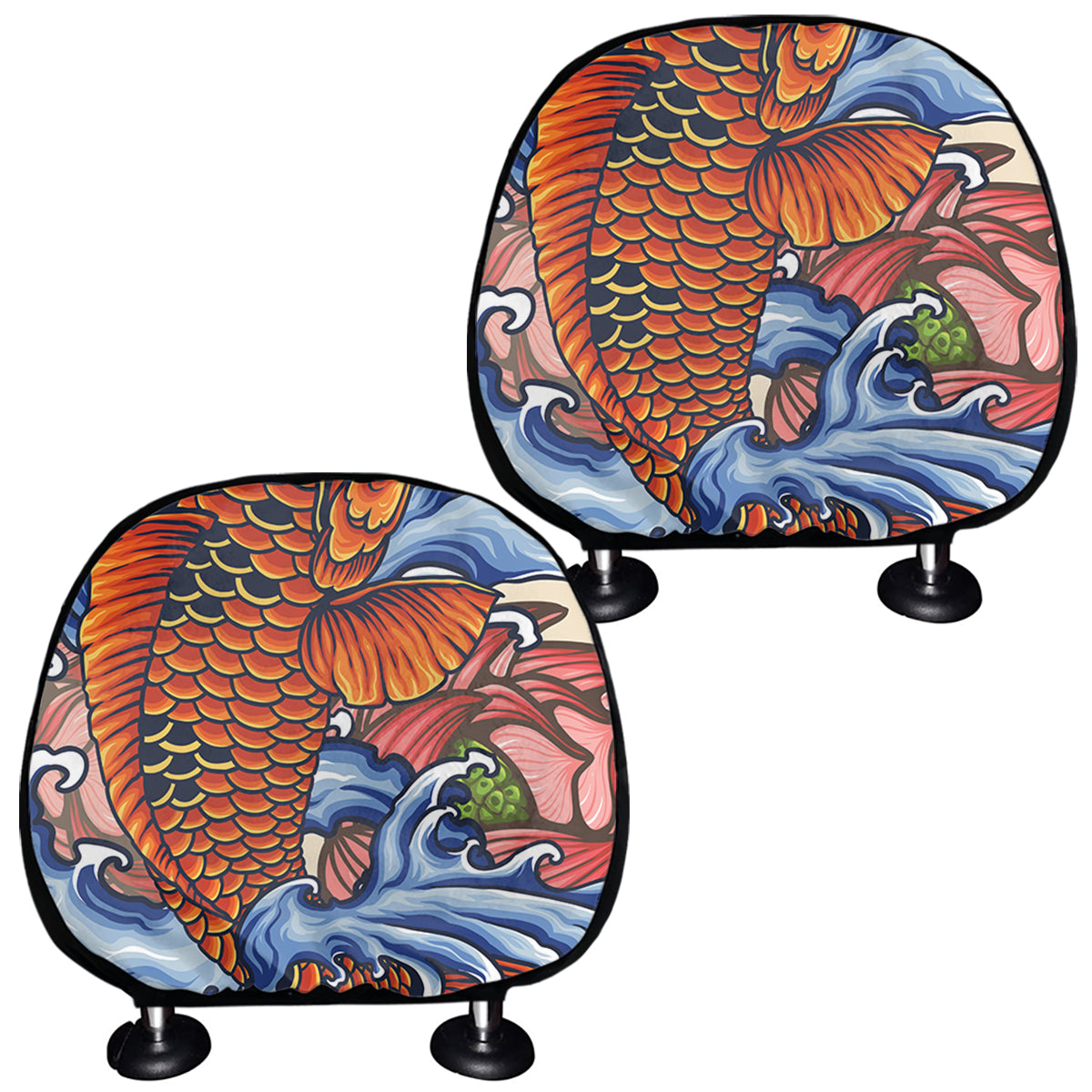 Japanese Koi Fish Tattoo Print Car Headrest Covers