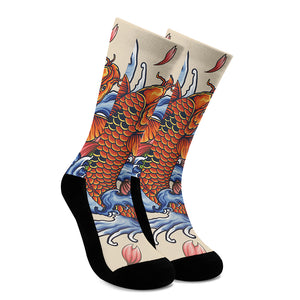 Japanese Koi Fish Tattoo Print Crew Socks