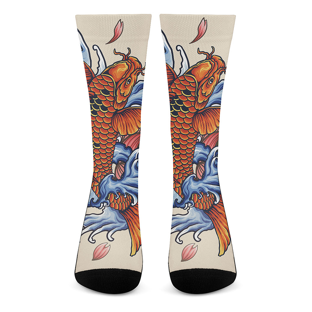 Japanese Koi Fish Tattoo Print Crew Socks