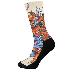 Japanese Koi Fish Tattoo Print Crew Socks