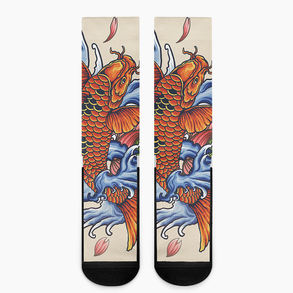 Japanese Koi Fish Tattoo Print Crew Socks