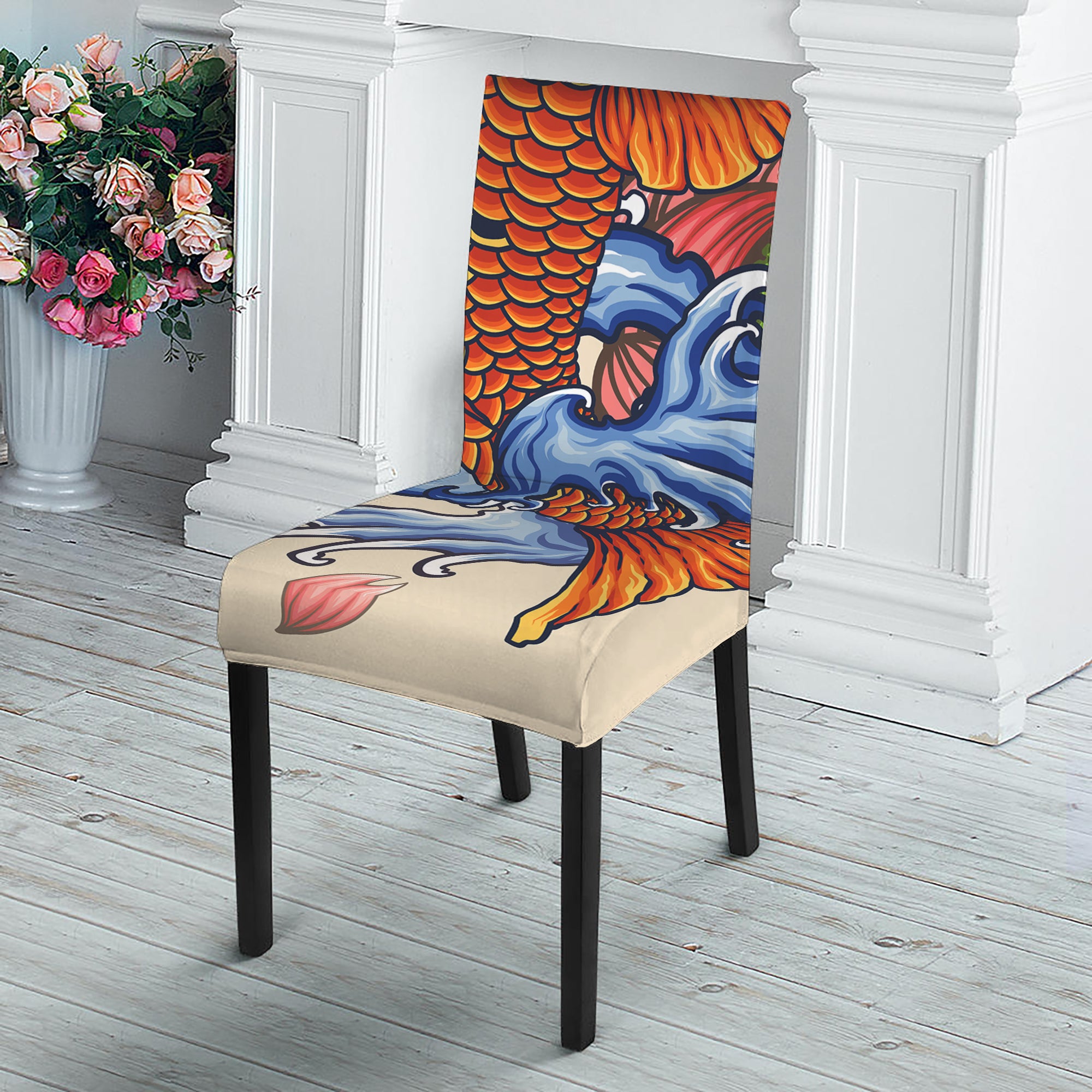 Japanese Koi Fish Tattoo Print Dining Chair Slipcover