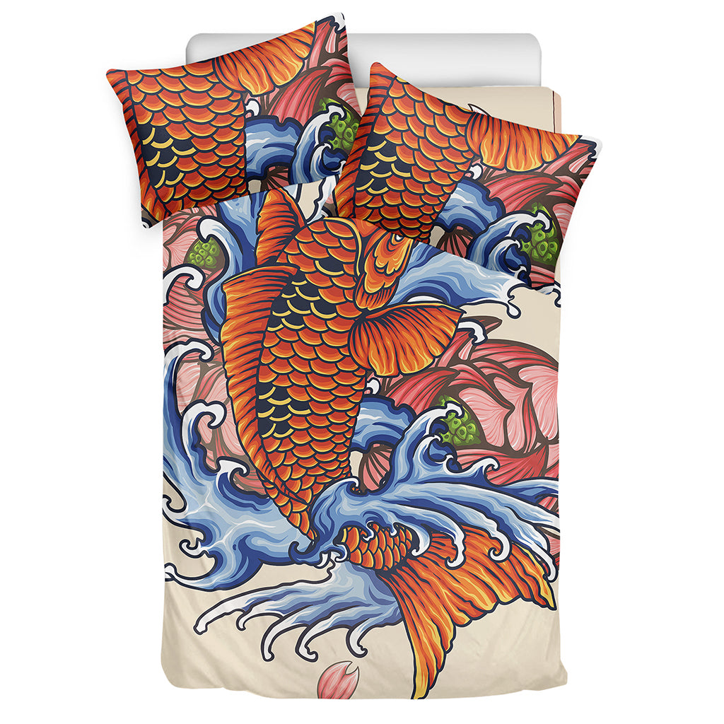 Japanese Koi Fish Tattoo Print Duvet Cover Bedding Set