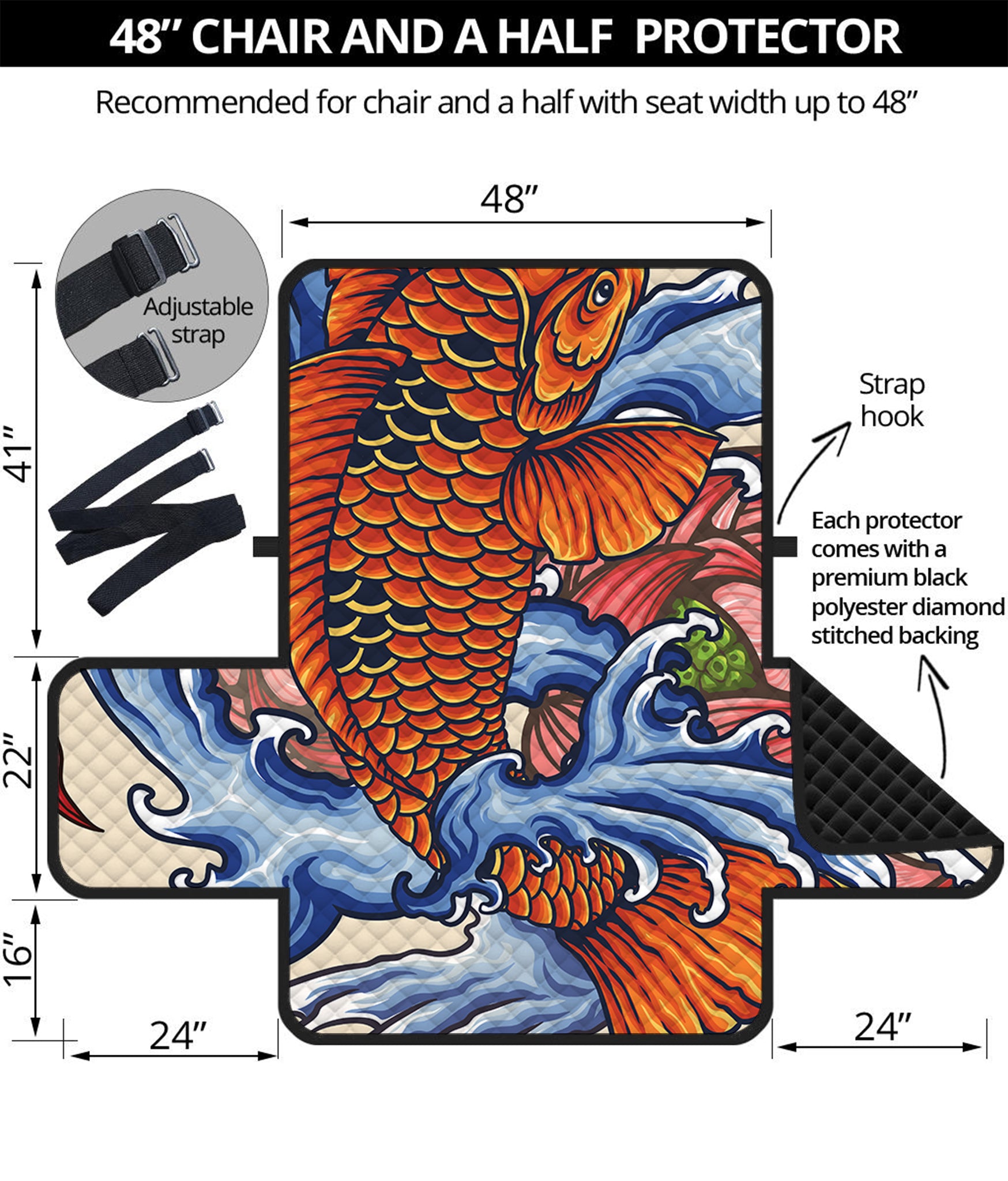 Japanese Koi Fish Tattoo Print Half Sofa Protector