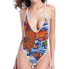 Japanese Koi Fish Tattoo Print High Cut One Piece Swimsuit