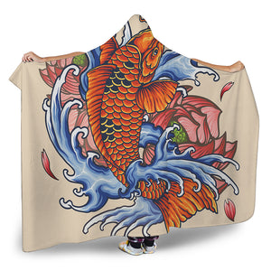 Japanese Koi Fish Tattoo Print Hooded Blanket