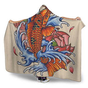 Japanese Koi Fish Tattoo Print Hooded Blanket