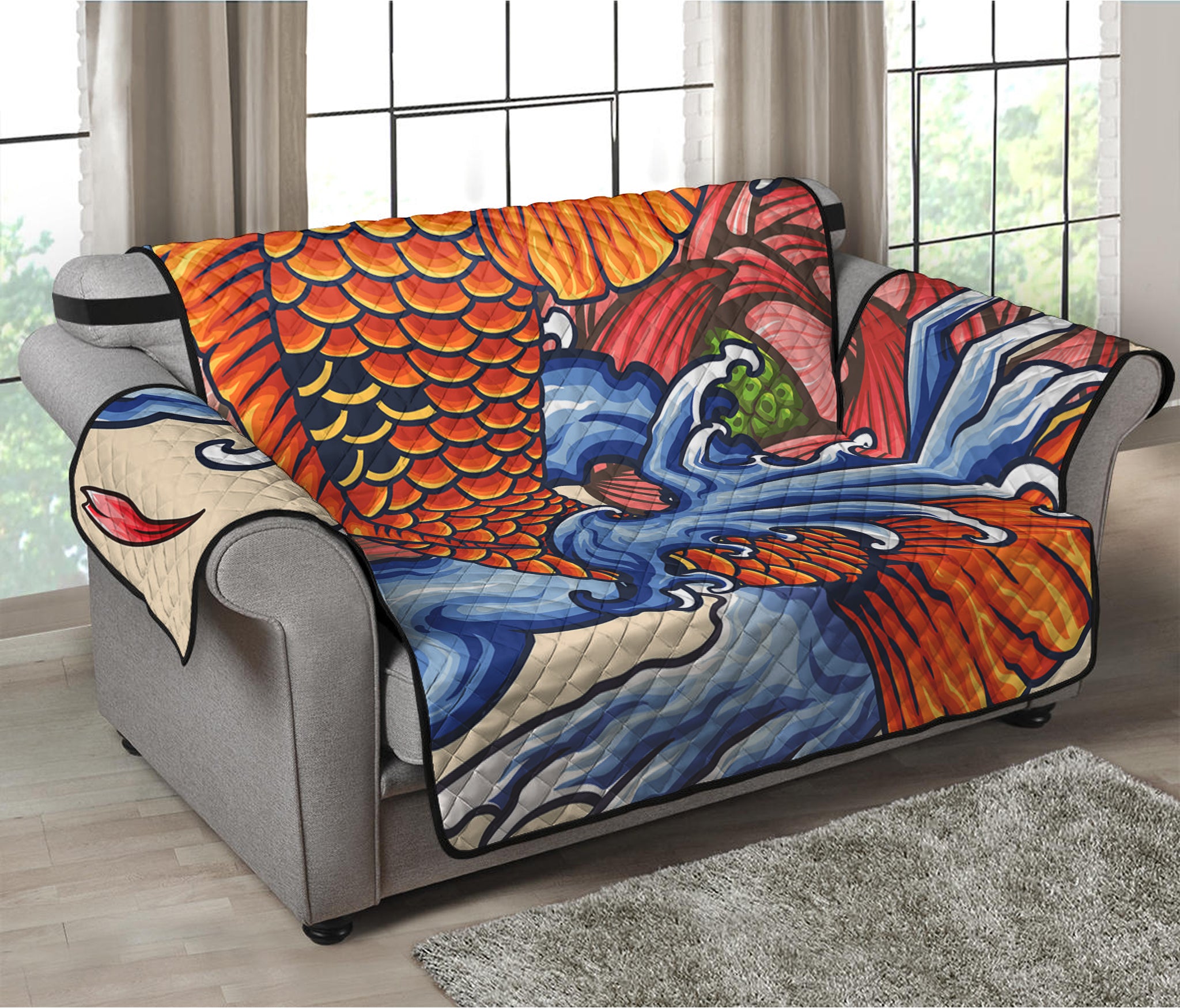 Japanese Koi Fish Tattoo Print Loveseat Protector