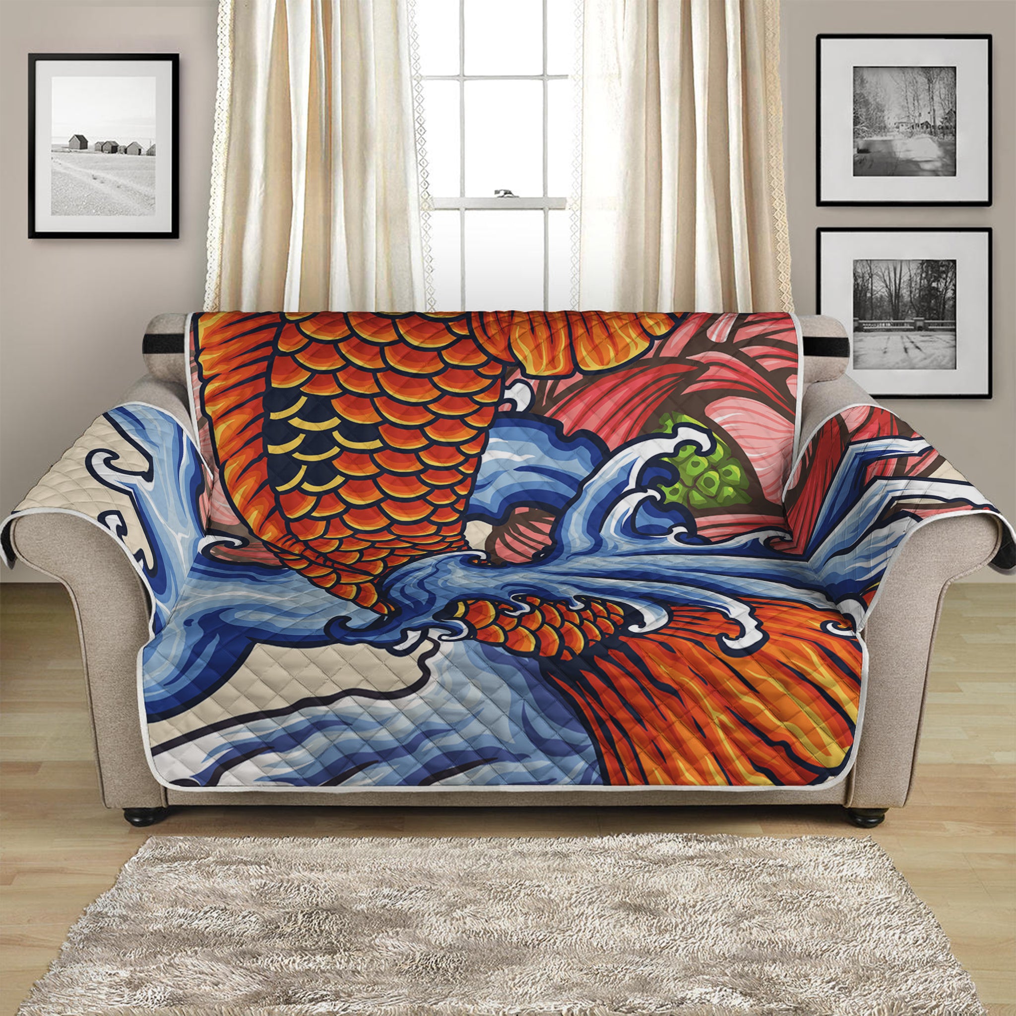 Japanese Koi Fish Tattoo Print Loveseat Protector