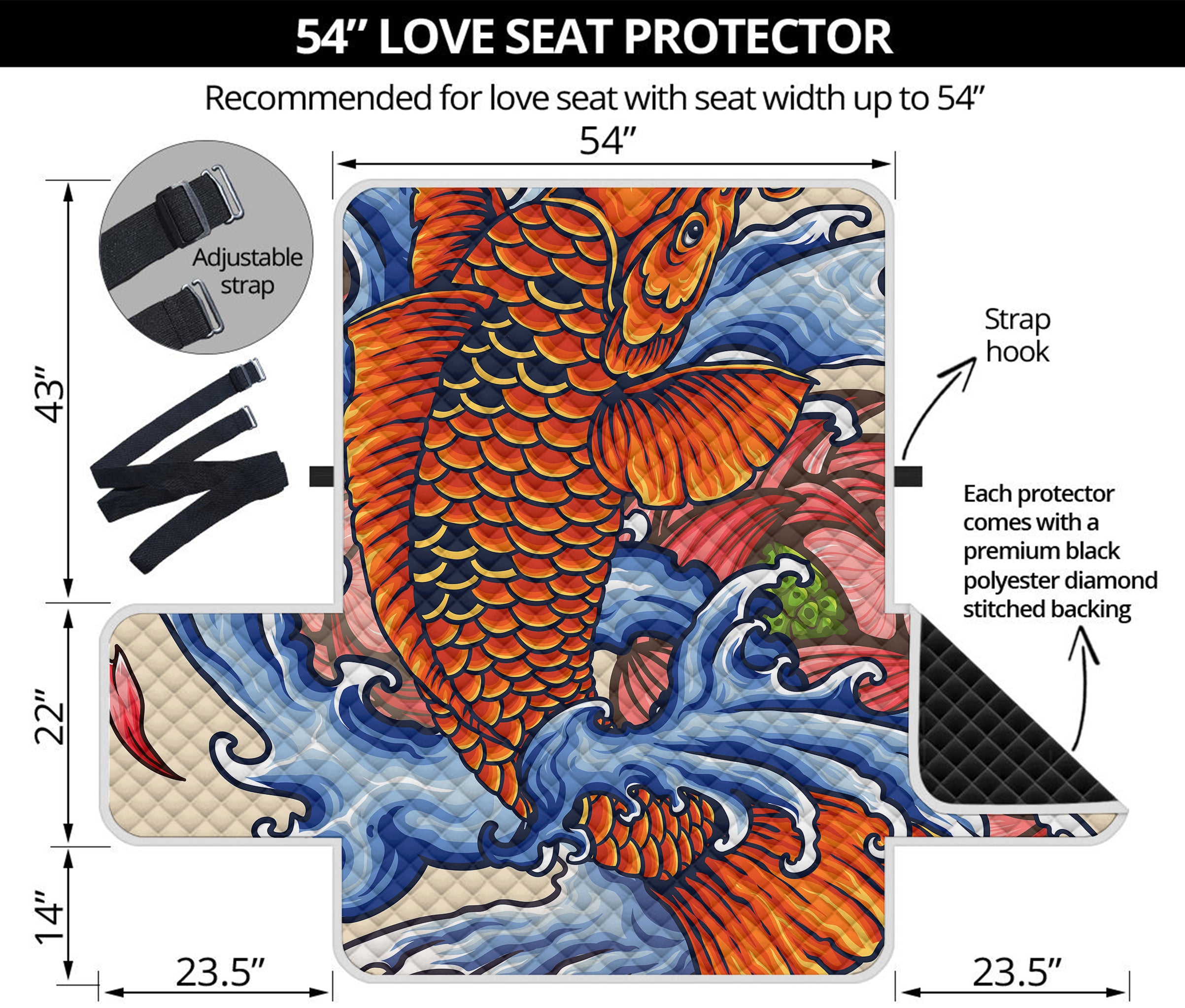 Japanese Koi Fish Tattoo Print Loveseat Protector