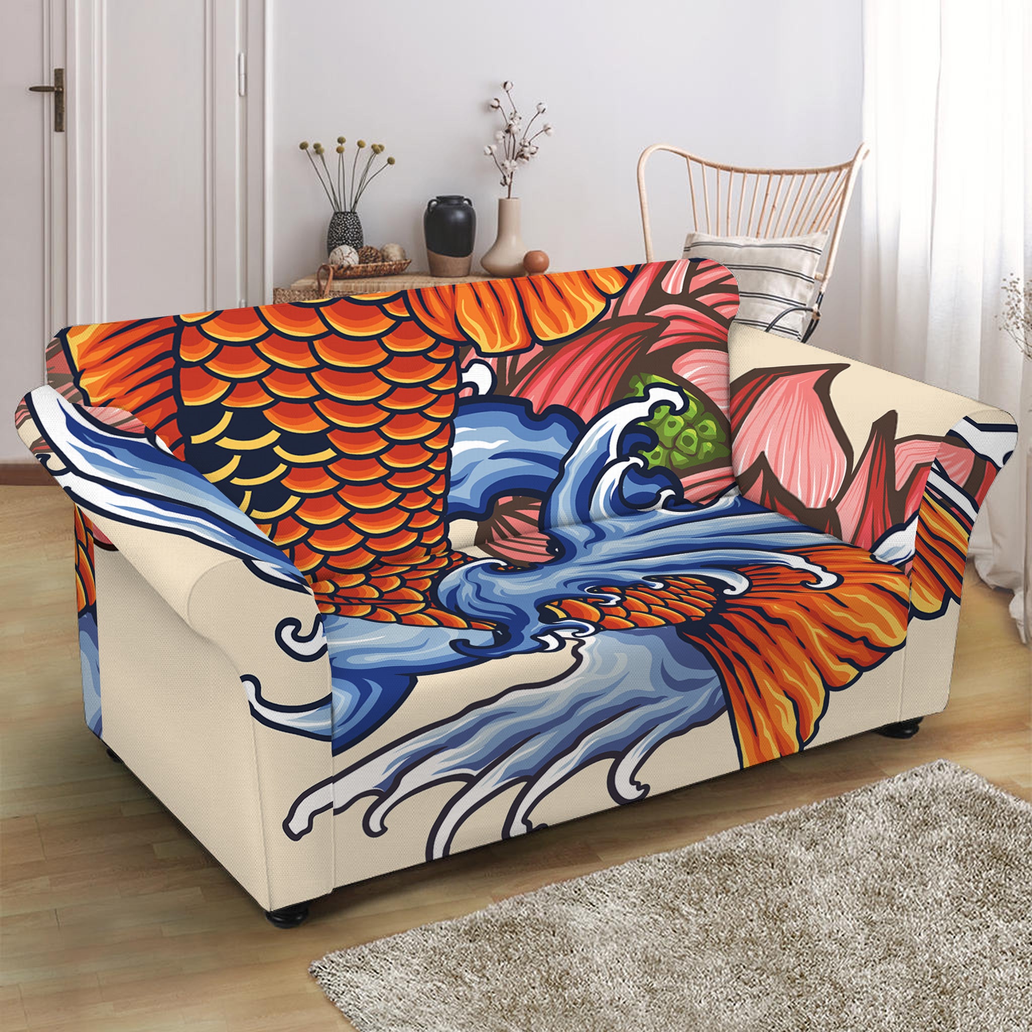 Japanese Koi Fish Tattoo Print Loveseat Slipcover