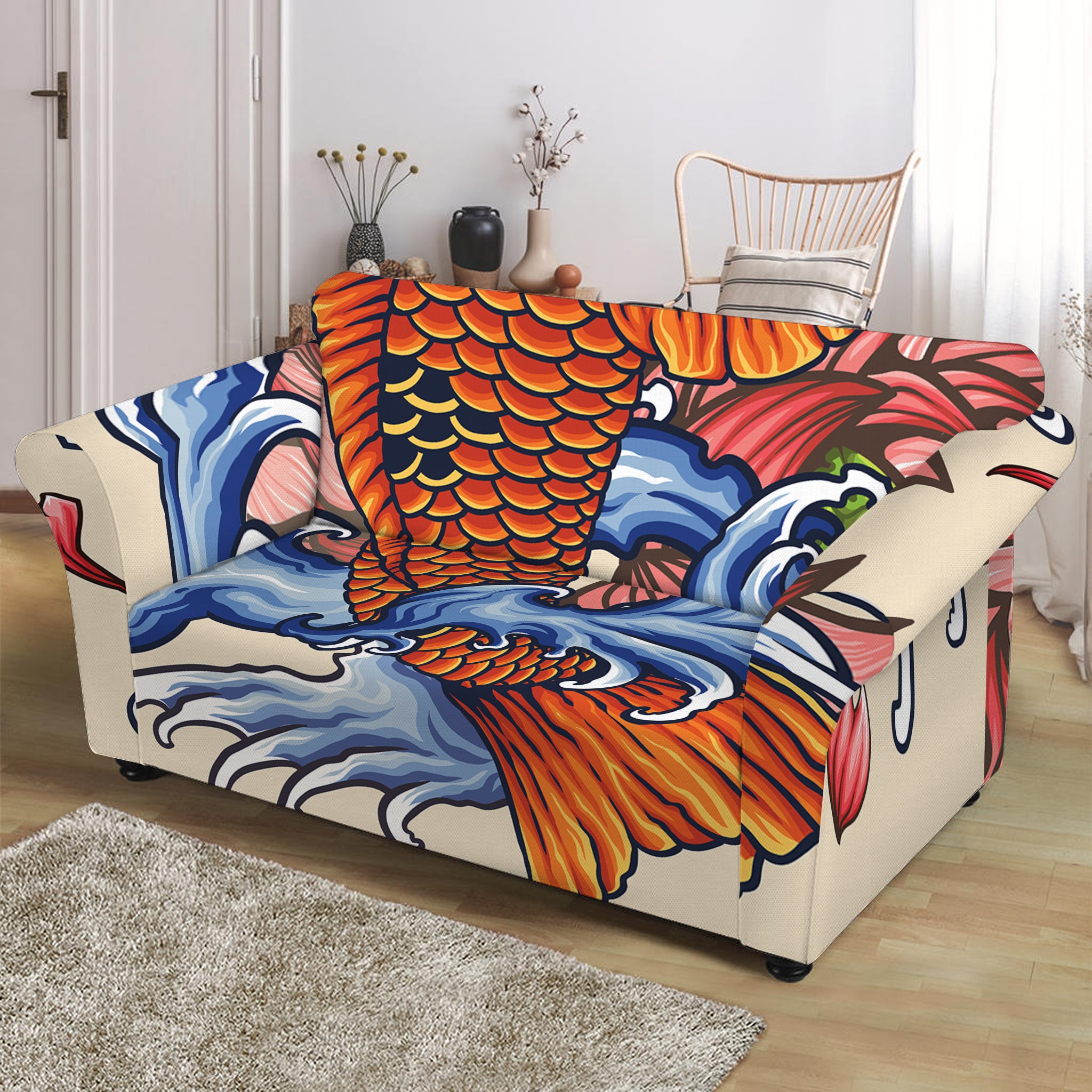 Japanese Koi Fish Tattoo Print Loveseat Slipcover